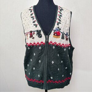 Nut Cracker Womens Large Holiday Ugly Christmas Full Zip Sweater Vest